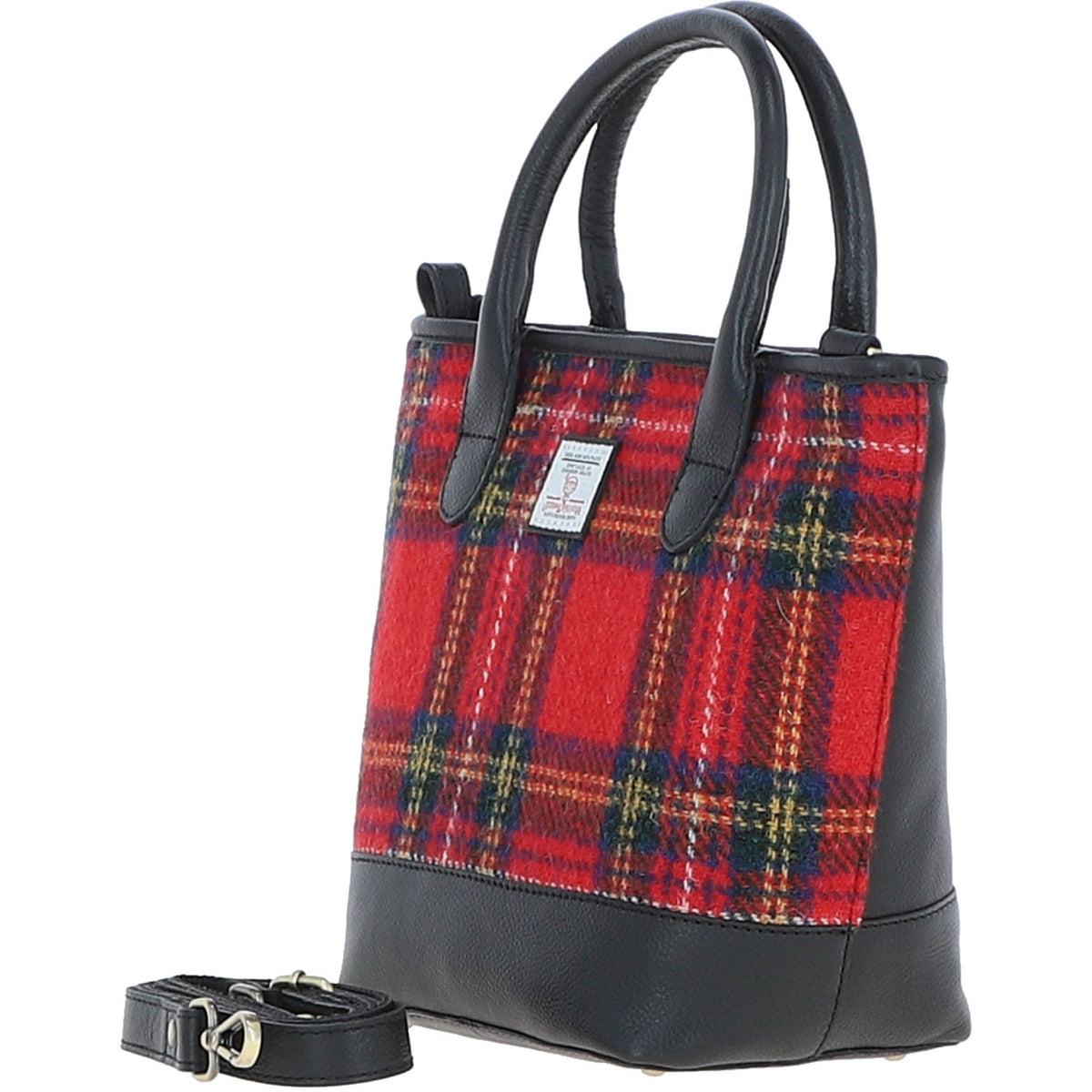 Leather & Harris Tweed Large Grab Bag – Black / Red, view 2