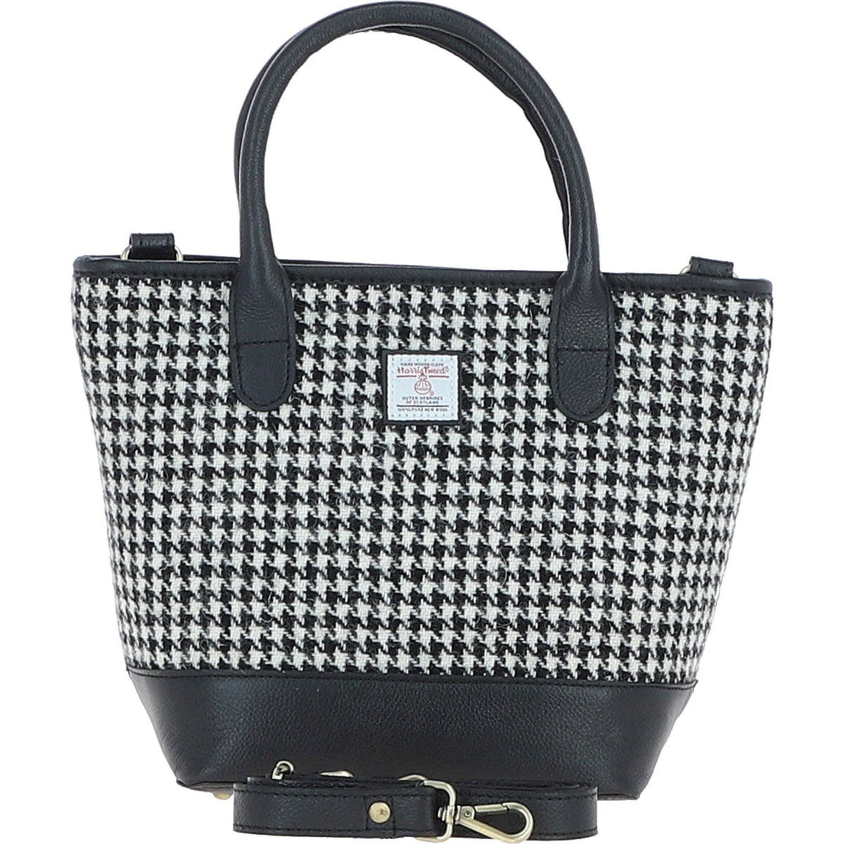 Leather & Harris Tweed Large Grab Bag – Black / White, view 1