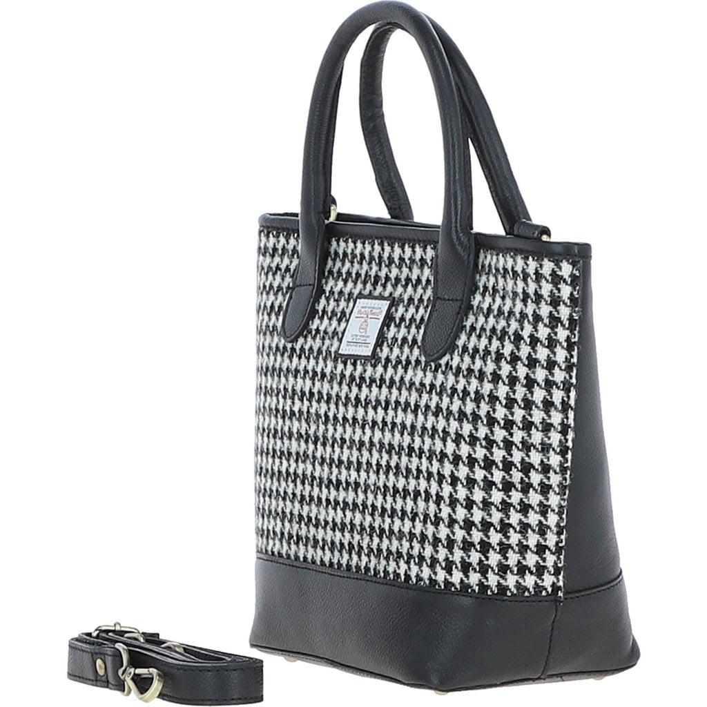 Leather & Harris Tweed Large Grab Bag – Black / White, view 2