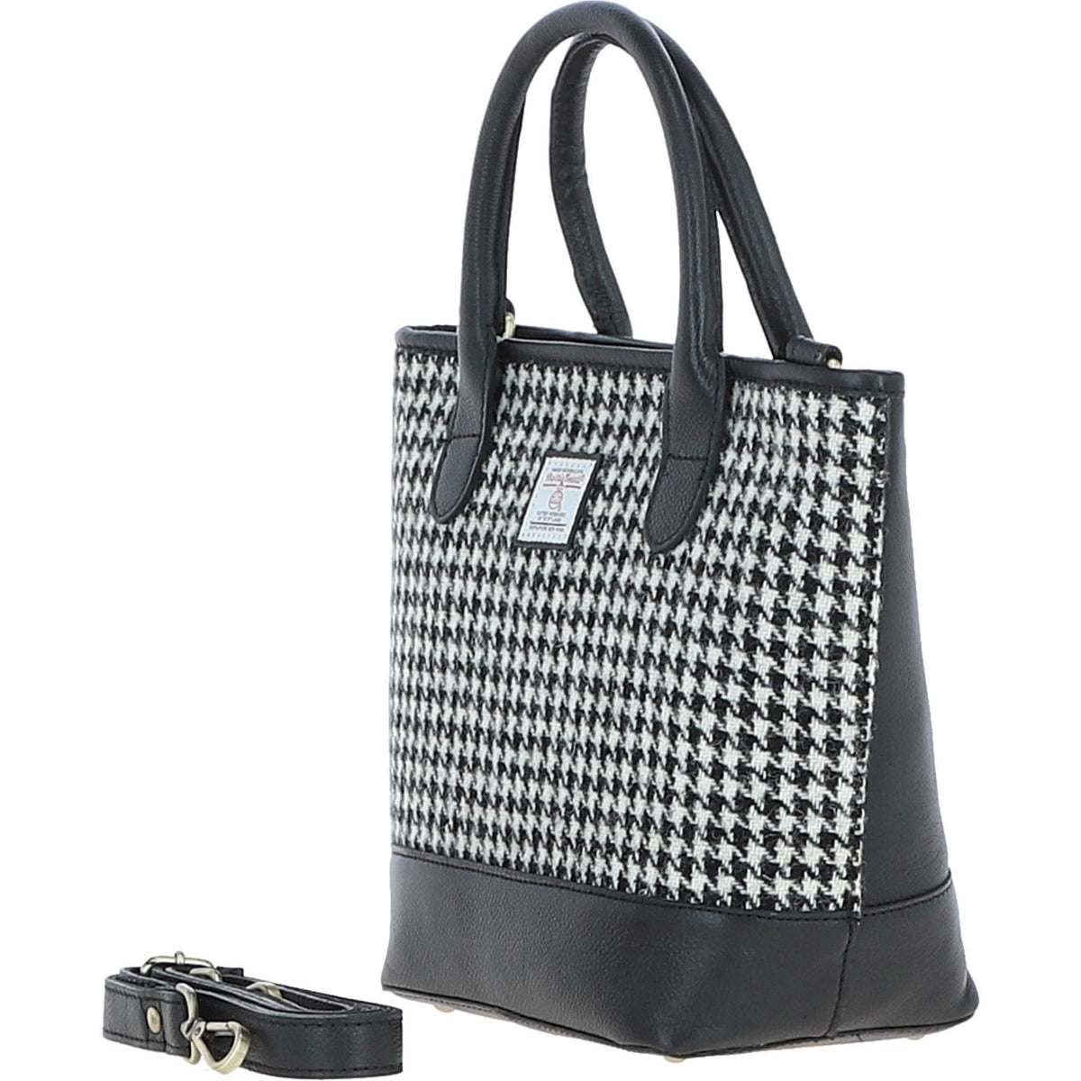 Leather & Harris Tweed Large Grab Bag – Black / White, view 2