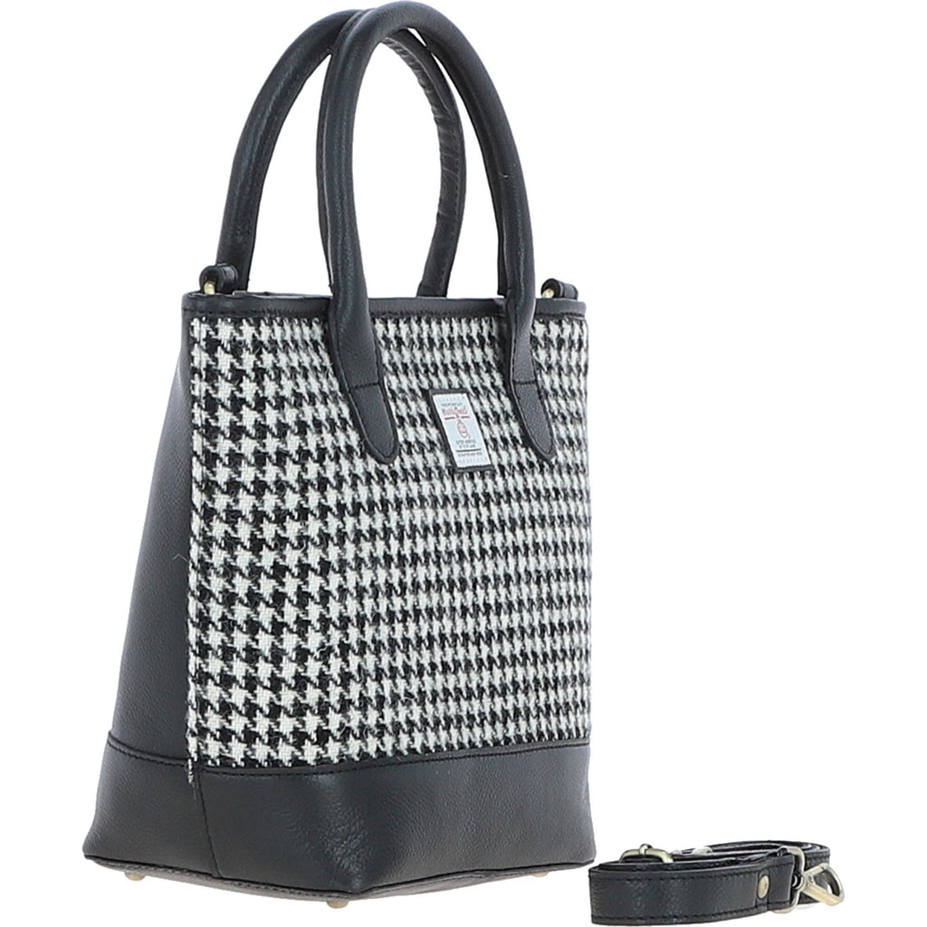 Leather & Harris Tweed Large Grab Bag – Black / White, view 4