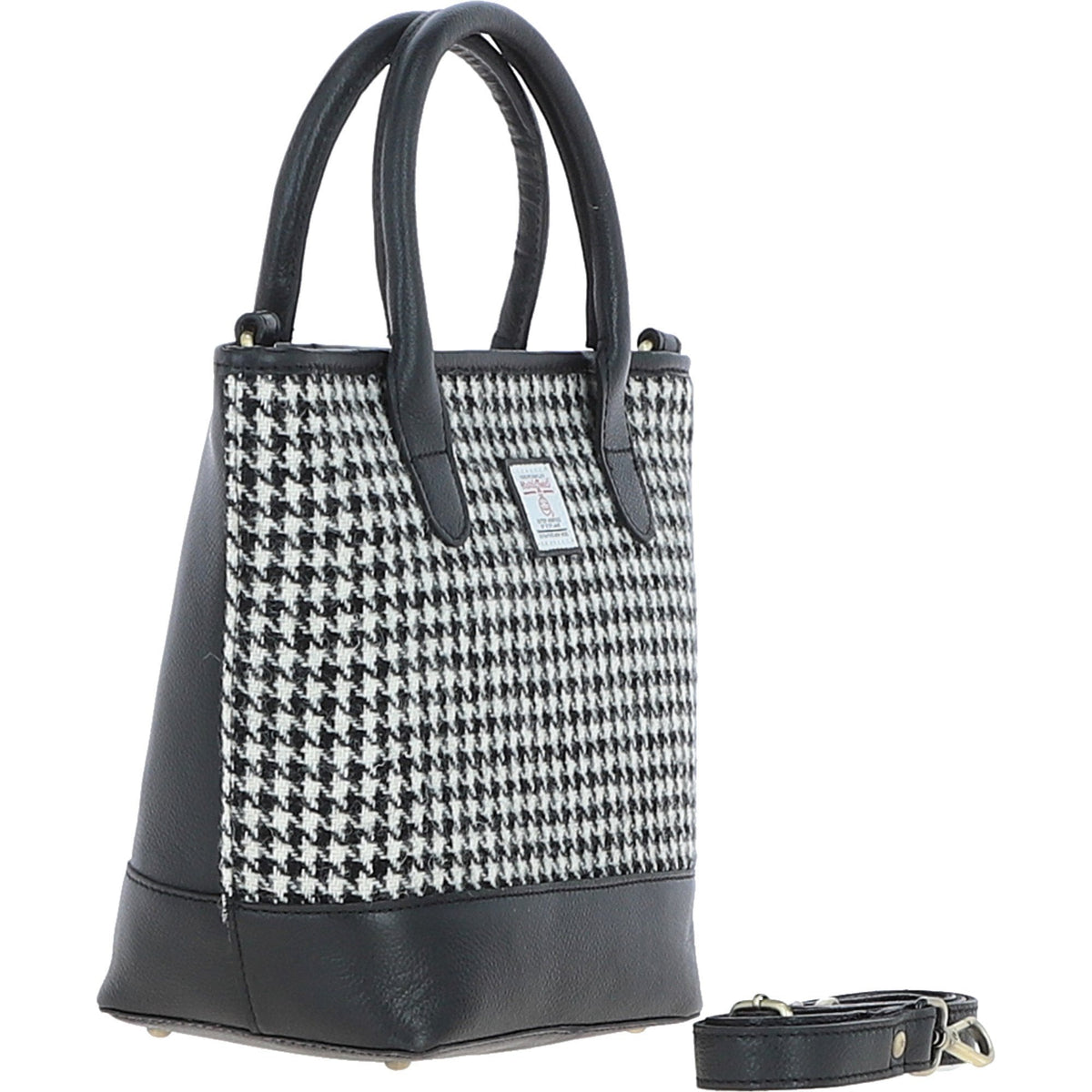 Leather & Harris Tweed Large Grab Bag – Black / White, view 4