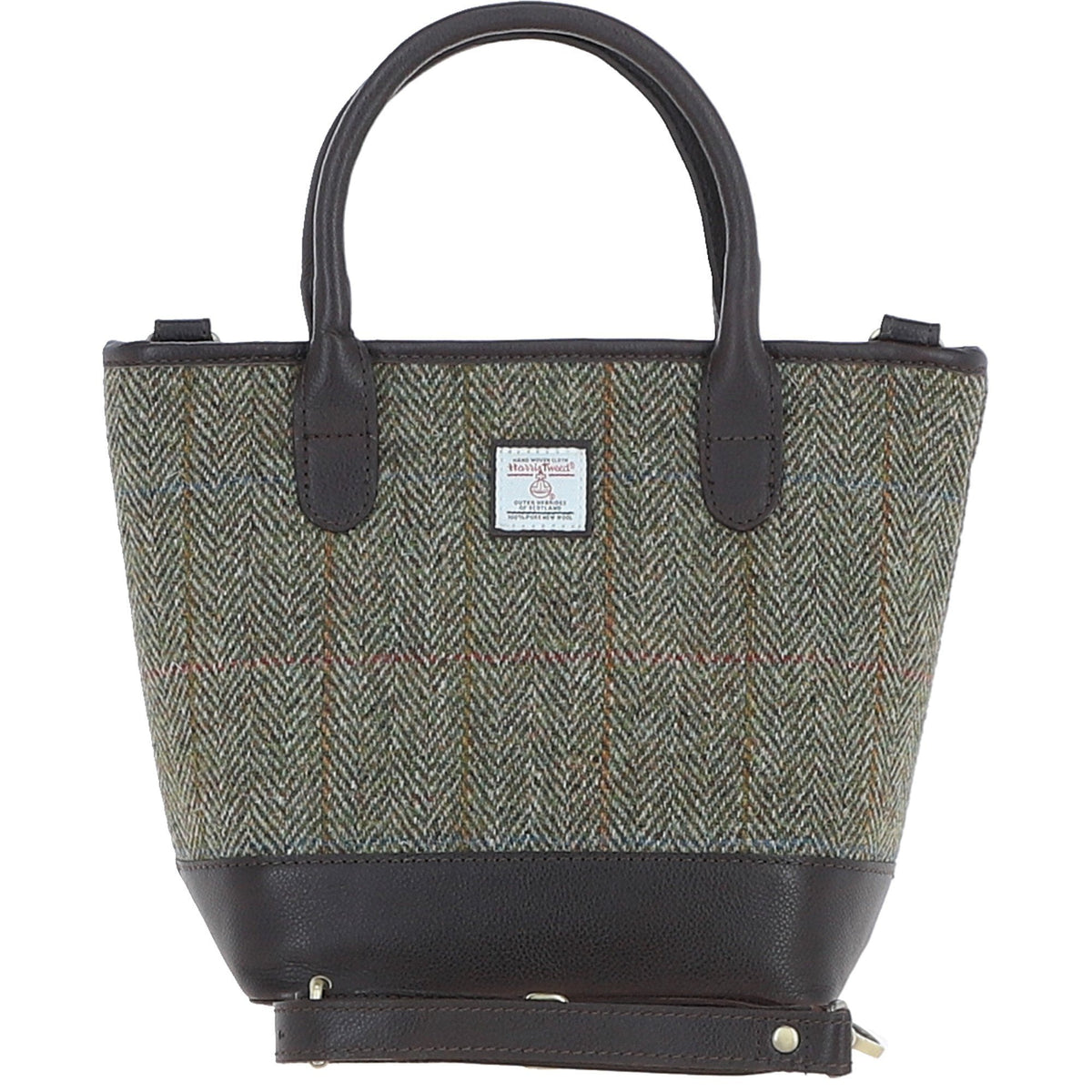 Leather & Harris Tweed Large Grab Bag – Brown / Green, view 1