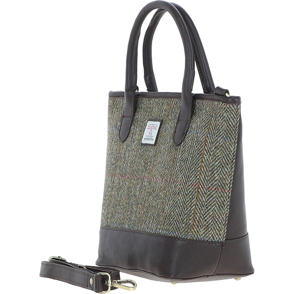 Leather & Harris Tweed Large Grab Bag – Brown / Green, view 2