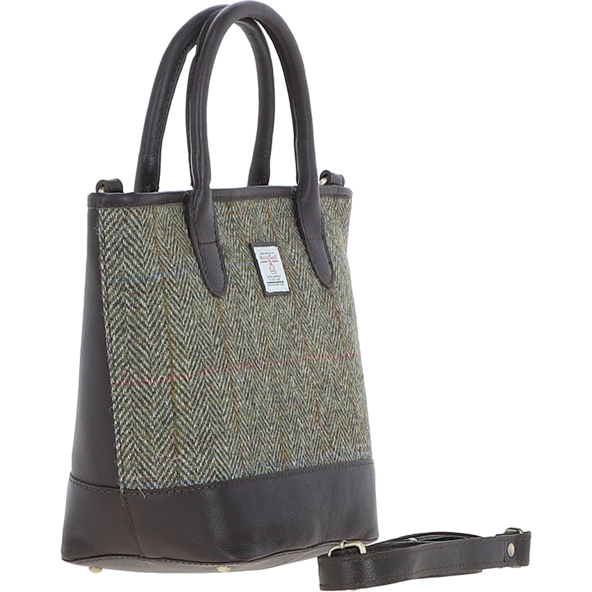 Leather & Harris Tweed Large Grab Bag – Brown / Green, view 4