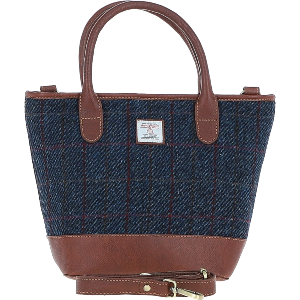 Leather & Harris Tweed Large Grab Bag – Tan / Navy, view 1