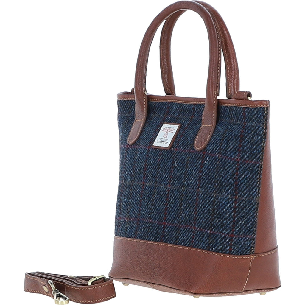 Leather & Harris Tweed Large Grab Bag – Tan / Navy, view 2