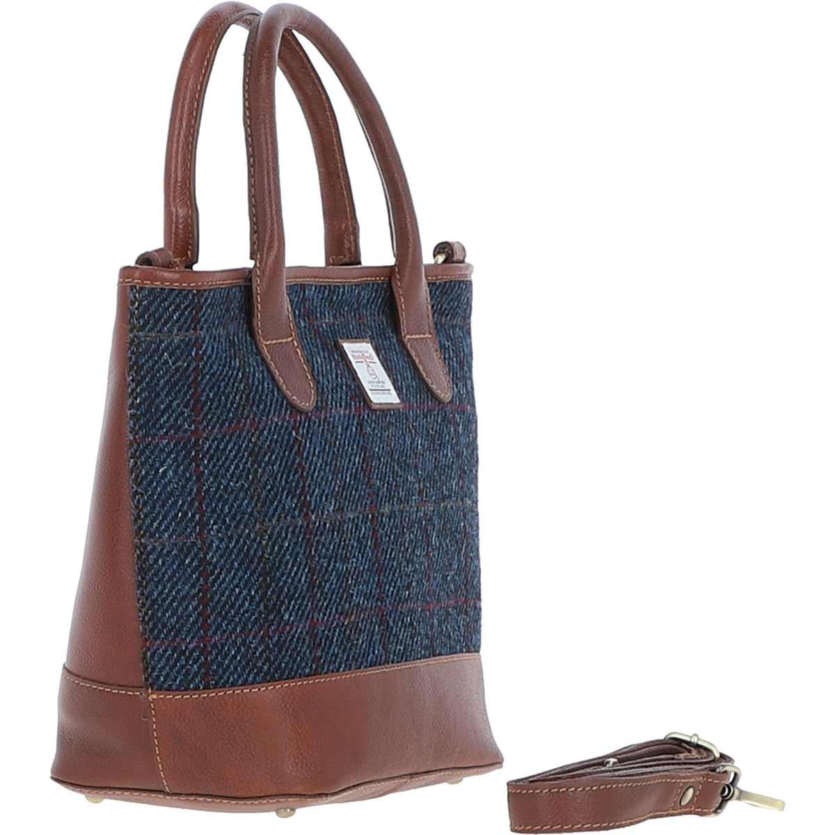 Leather & Harris Tweed Large Grab Bag – Tan / Navy, view 4