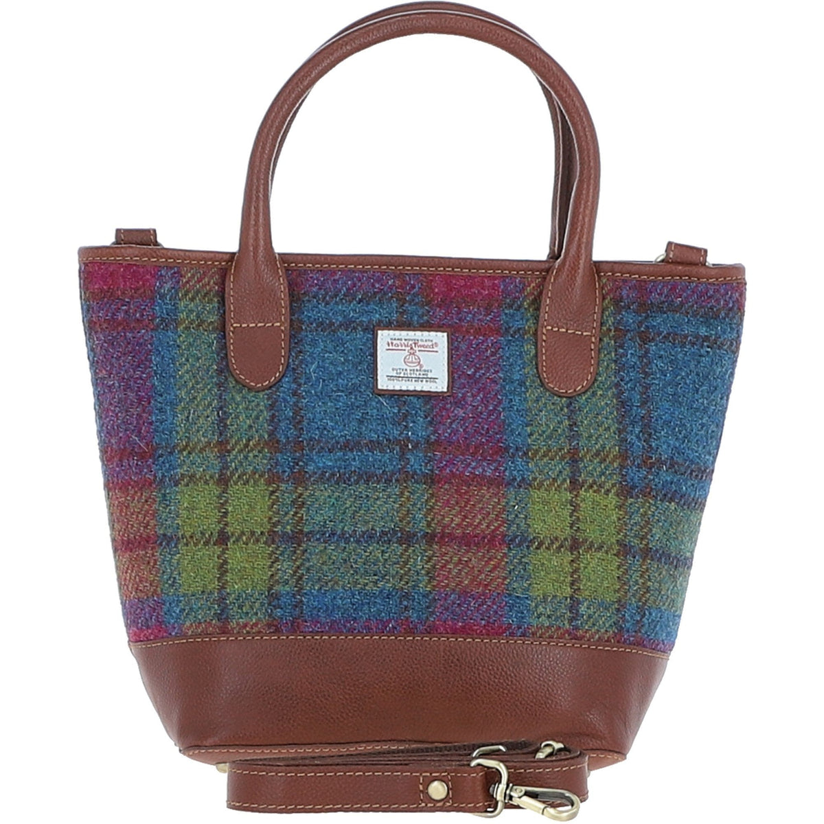 Leather & Harris Tweed Large Grab Bag – Tan / Purple, view 1