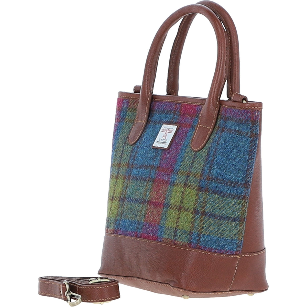 Leather & Harris Tweed Large Grab Bag – Tan / Purple, view 2