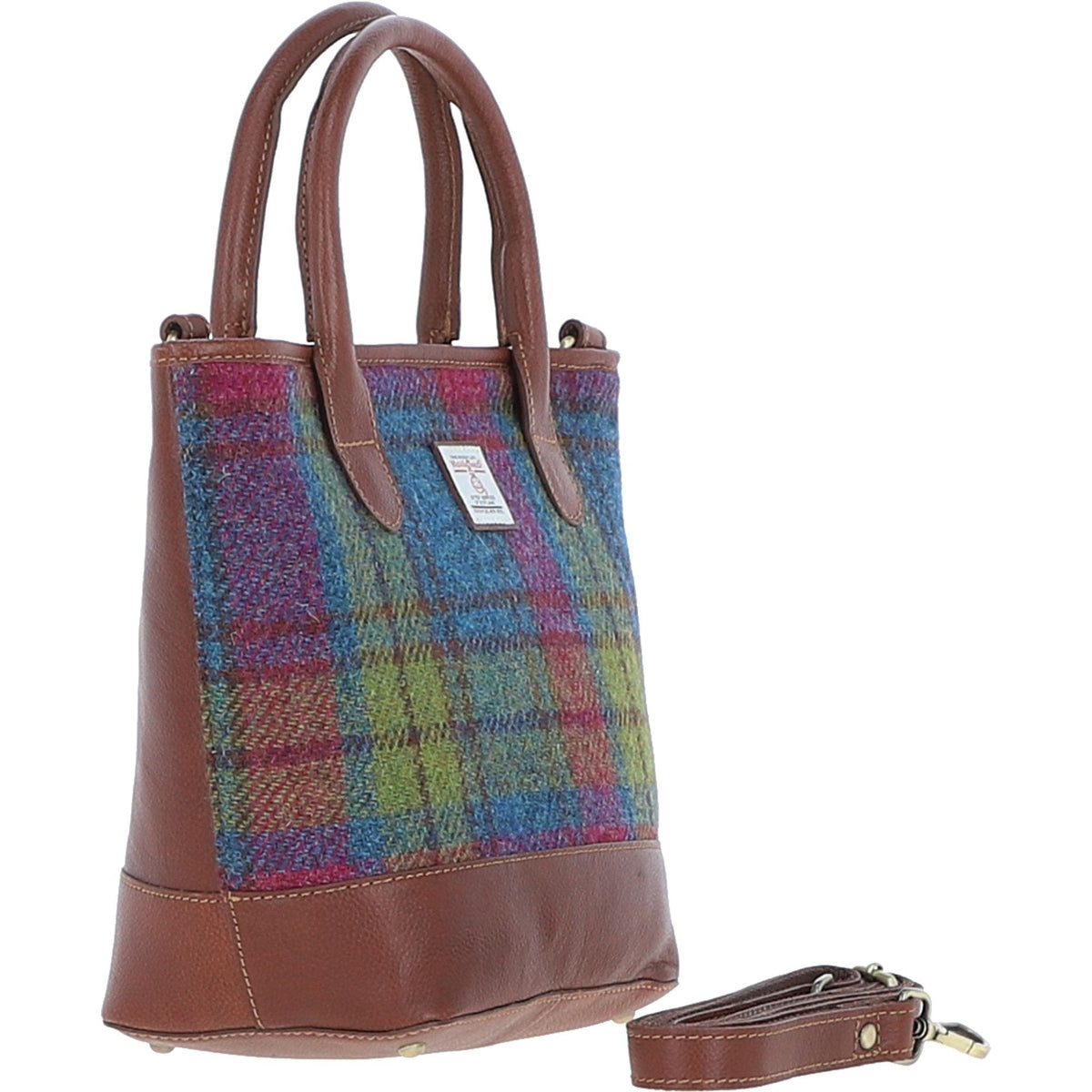 Leather & Harris Tweed Large Grab Bag – Tan / Purple, view 4