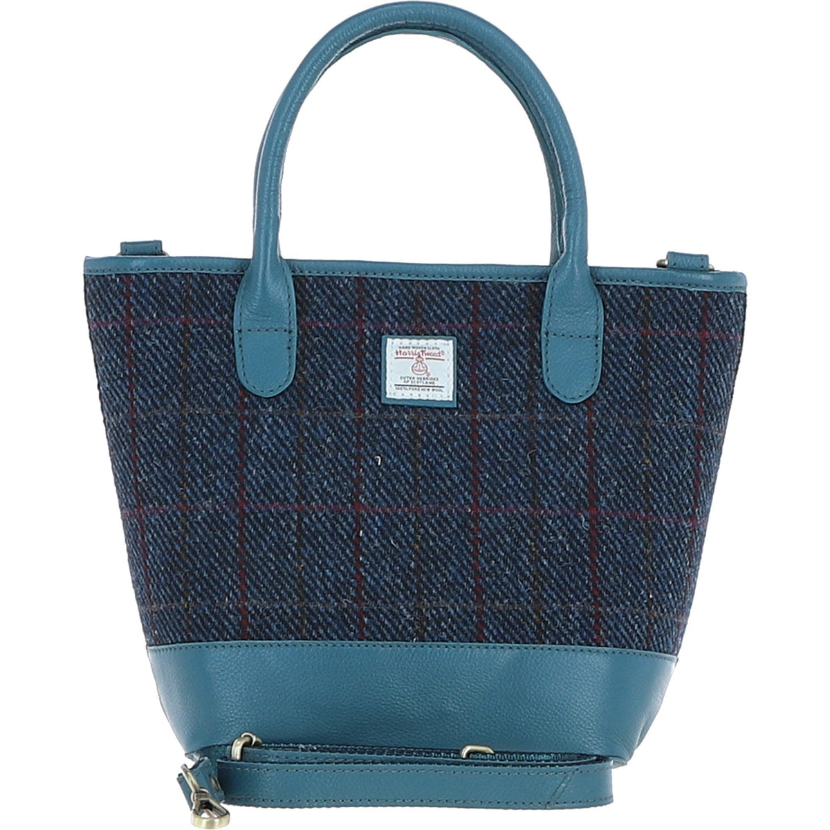 Leather & Harris Tweed Large Grab Bag – Teal / Navy, view 1