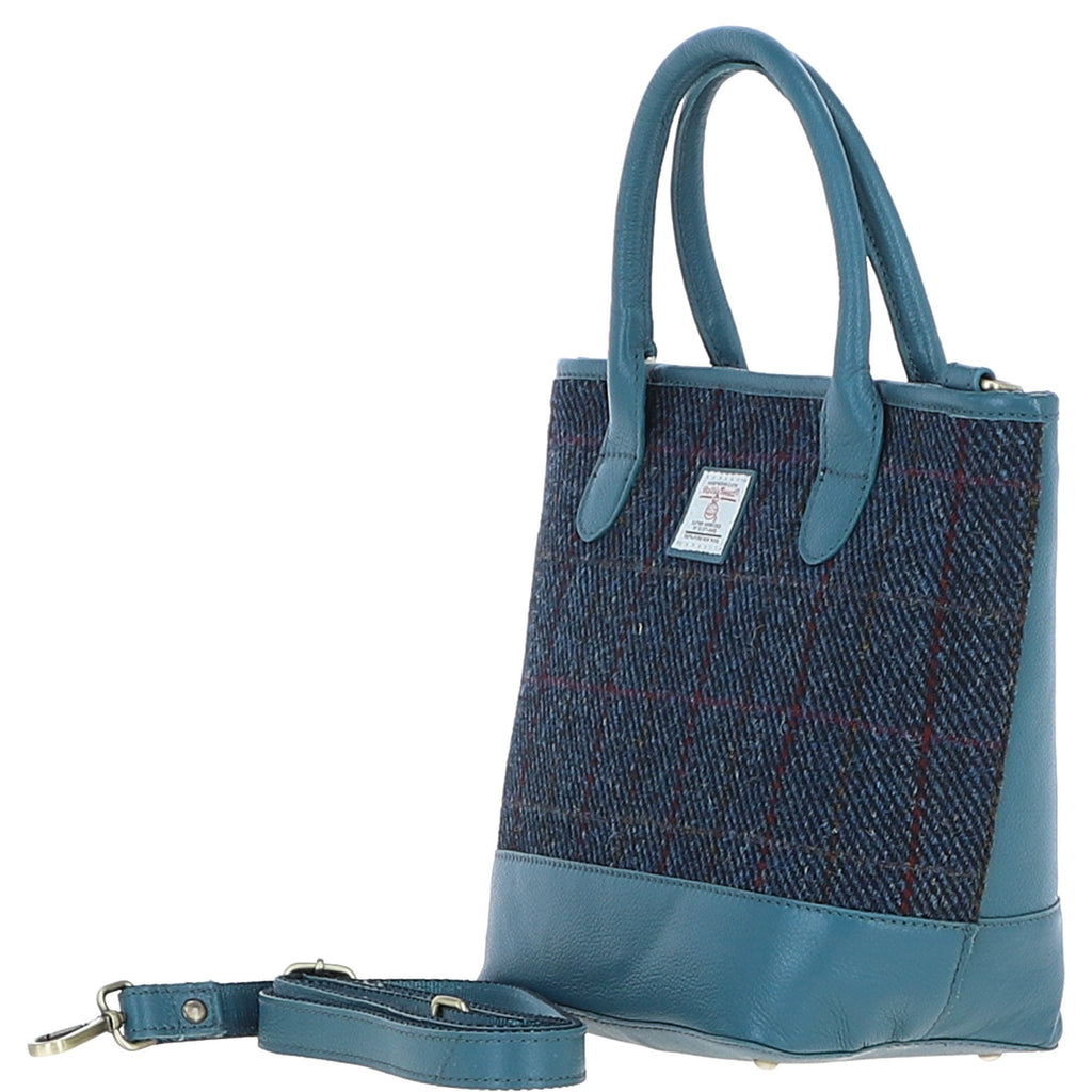 Leather & Harris Tweed Large Grab Bag – Teal / Navy, view 2