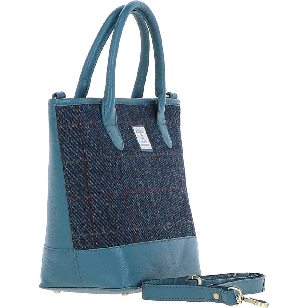 Leather & Harris Tweed Large Grab Bag – Teal / Navy, view 4