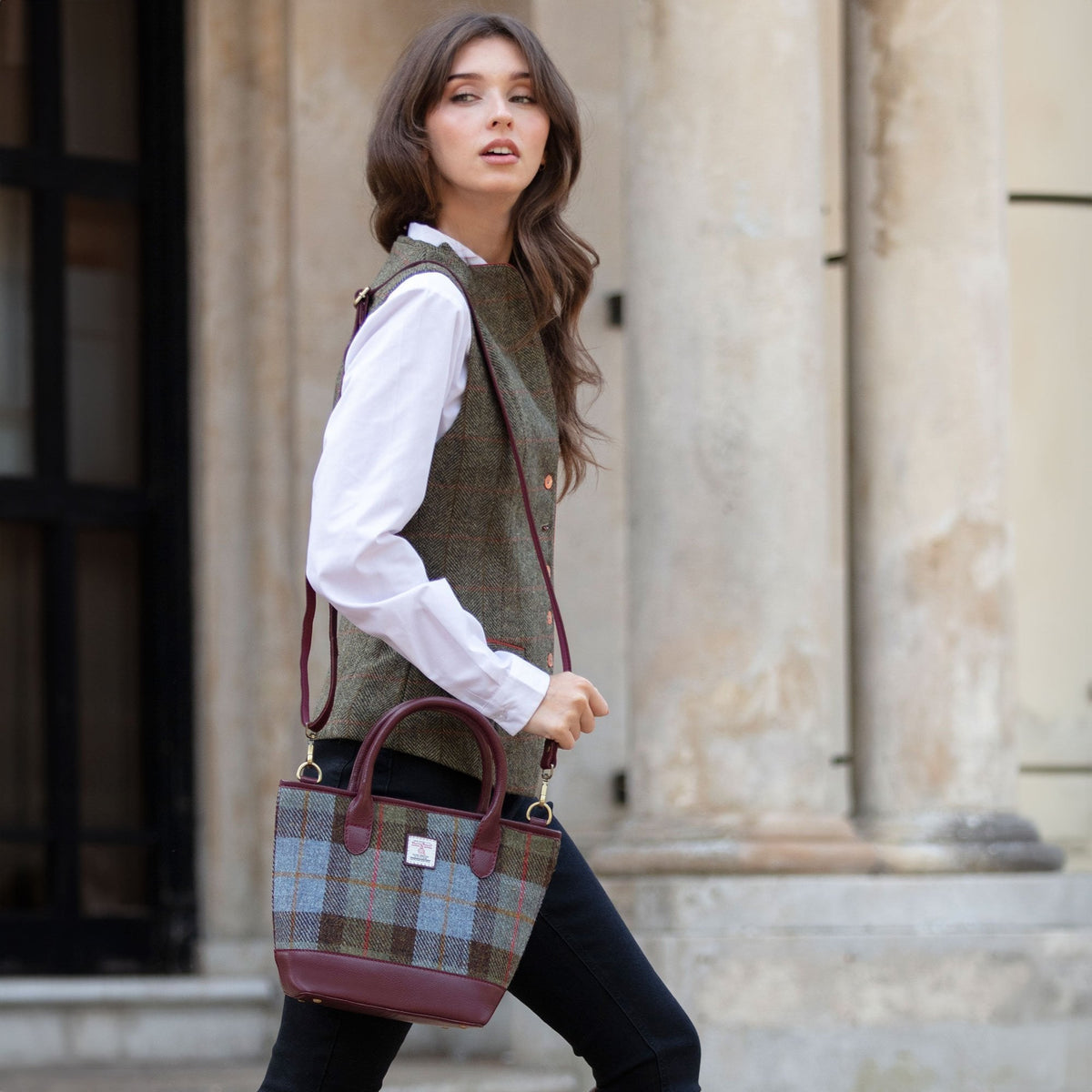 Leather & Harris Tweed Large Grab Bag – Wine / Macleod, view 2