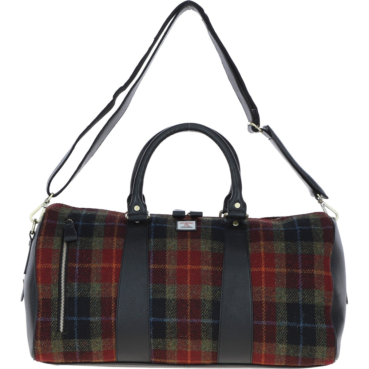 Leather & Harris Tweed Large Holdall – Black / Green / Red, view 1