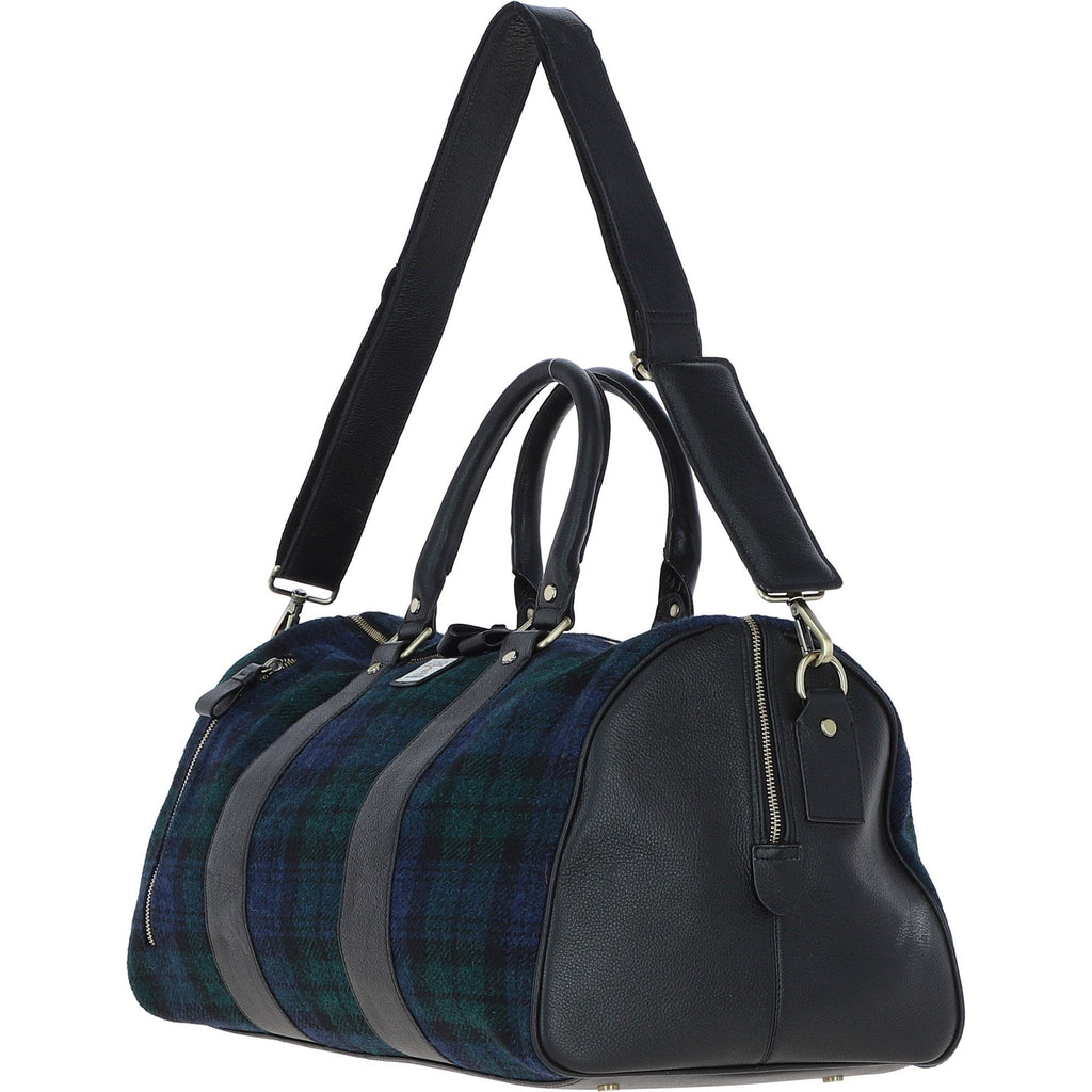 Leather & Harris Tweed Large Holdall – Black / Watch, view 2