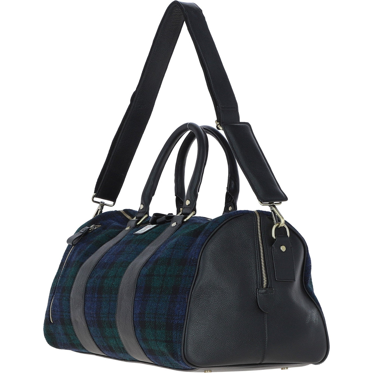Leather & Harris Tweed Large Holdall – Black / Watch, view 2