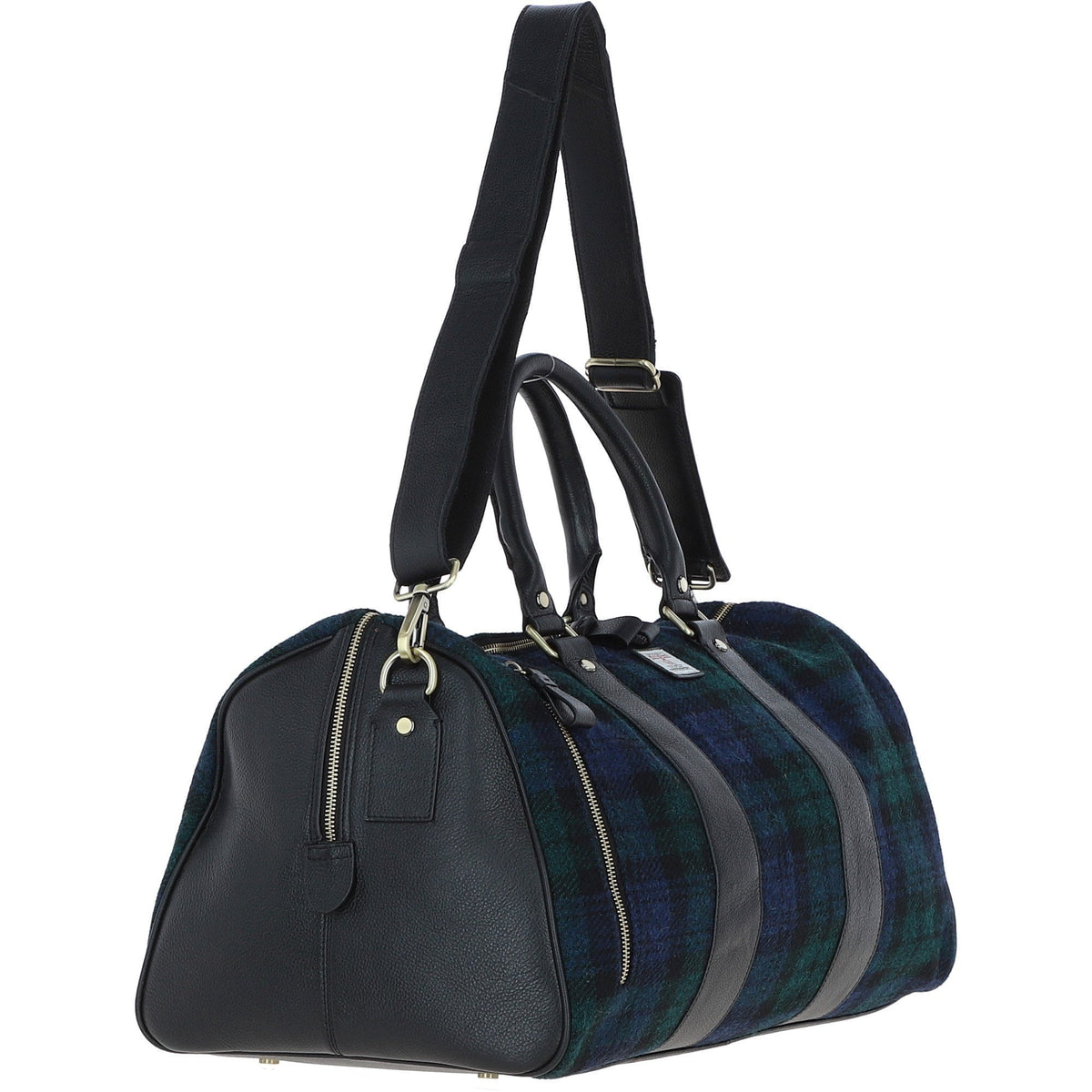 Leather & Harris Tweed Large Holdall – Black / Watch, view 4