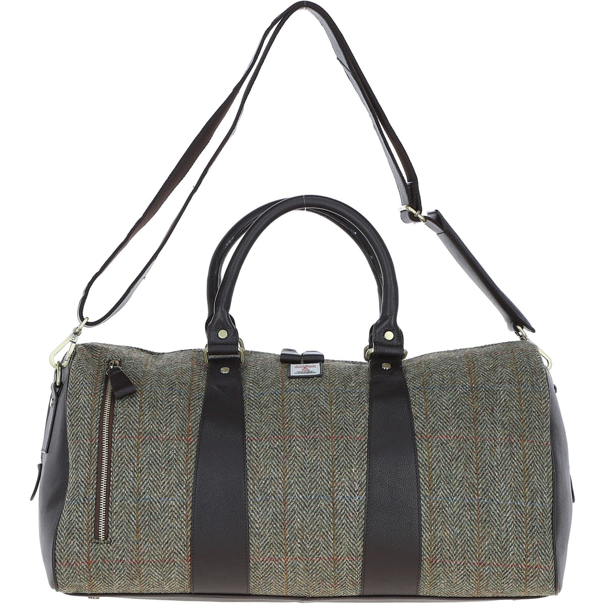 Leather & Harris Tweed Large Holdall – Brown / Green, view 1