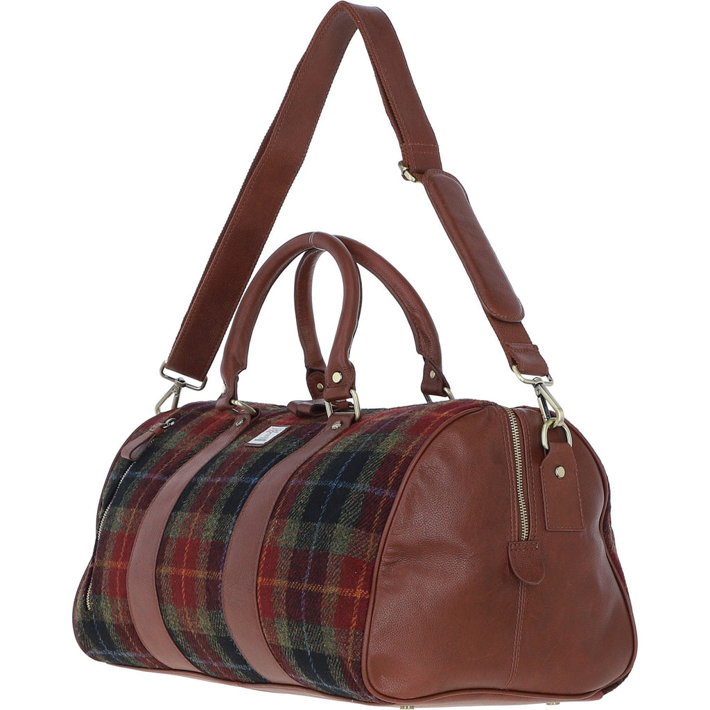Leather & Harris Tweed Large Holdall – Tan / Green / Red, view 2