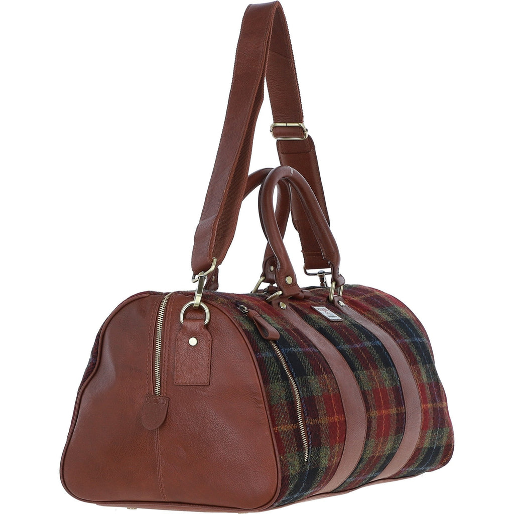 Leather & Harris Tweed Large Holdall – Tan / Green / Red, view 4