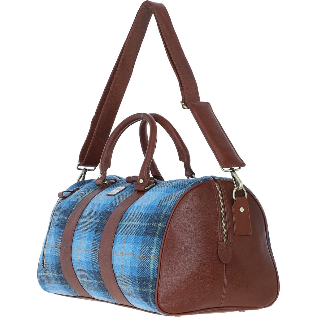 Leather & Harris Tweed Large Holdall – Tan / Light Blue, view 2