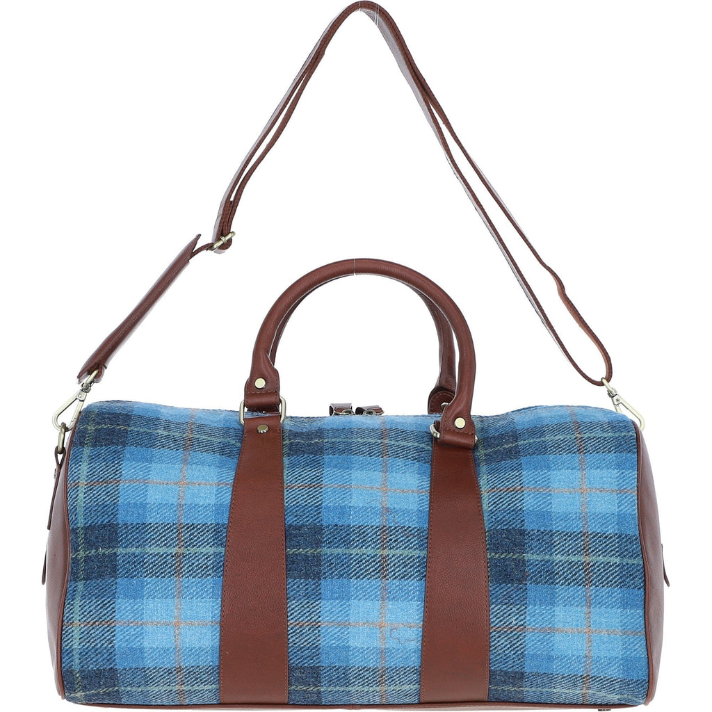 Leather & Harris Tweed Large Holdall – Tan / Light Blue, view 3