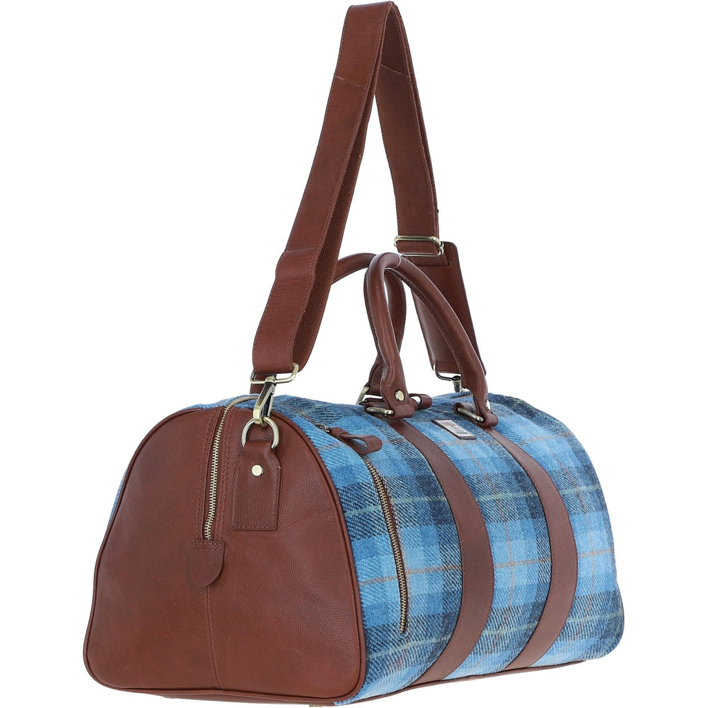 Leather & Harris Tweed Large Holdall – Tan / Light Blue, view 4