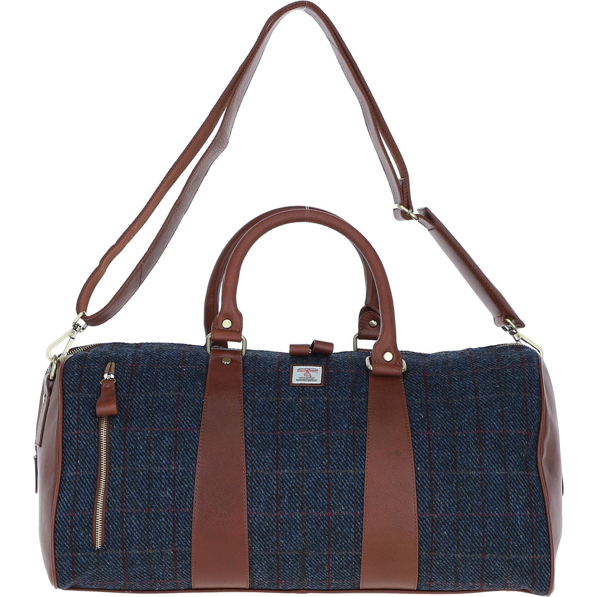 Leather & Harris Tweed Large Holdall – Tan / Navy, view 1