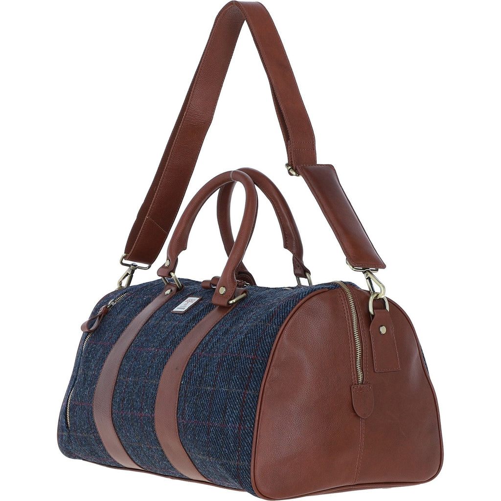 Leather & Harris Tweed Large Holdall – Tan / Navy, view 2
