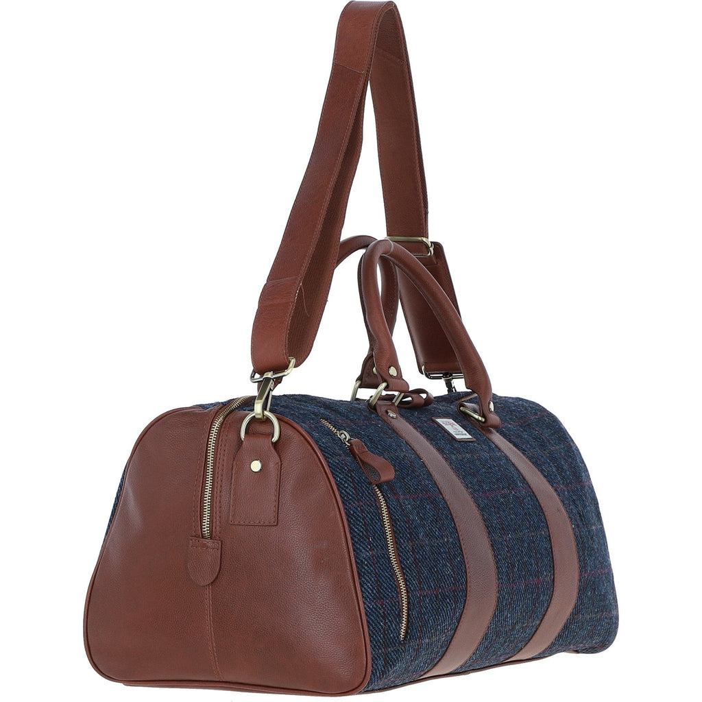Leather & Harris Tweed Large Holdall – Tan / Navy, view 4