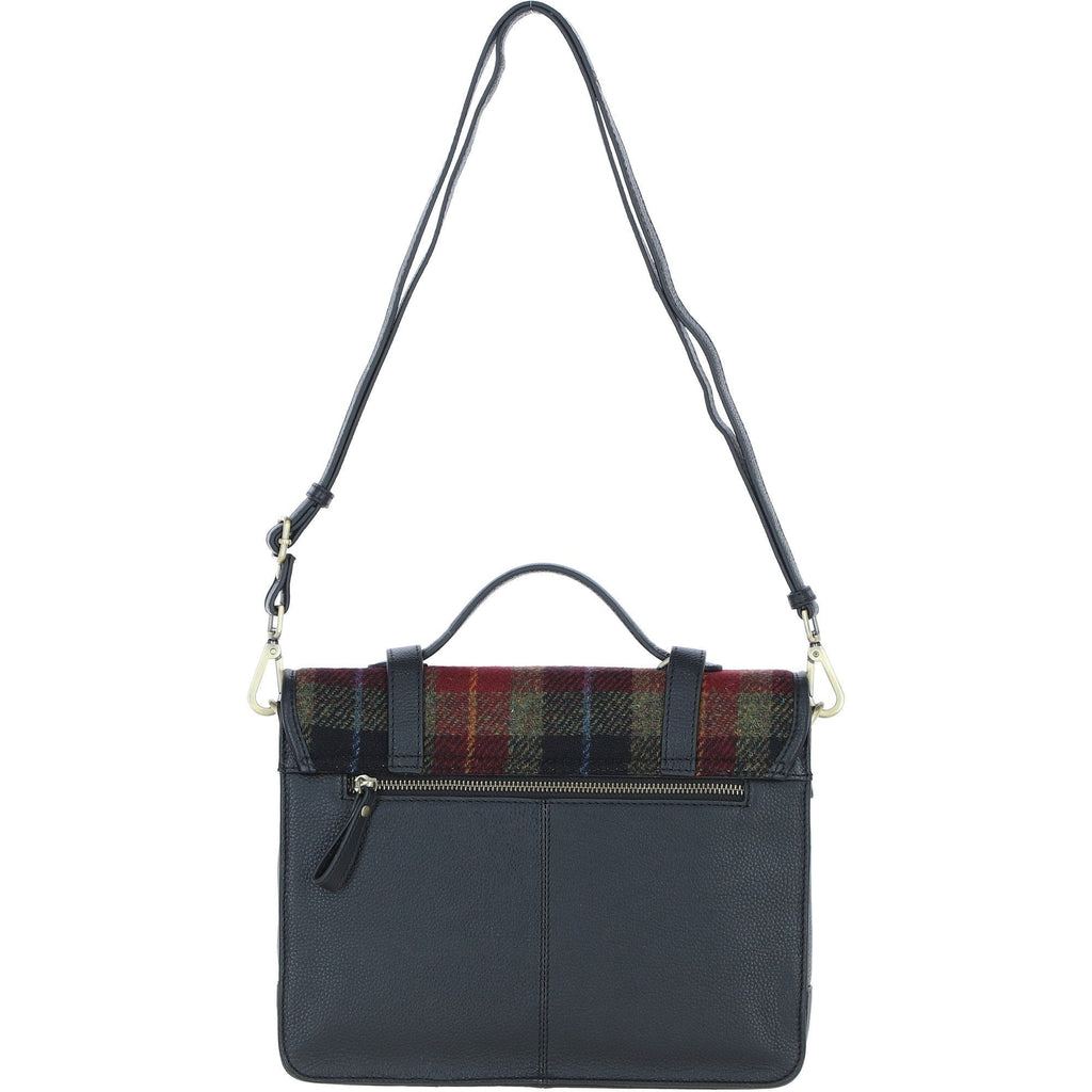 Leather & Harris Tweed Large Twist Lock Satchel – Black / Green / Red, view 3