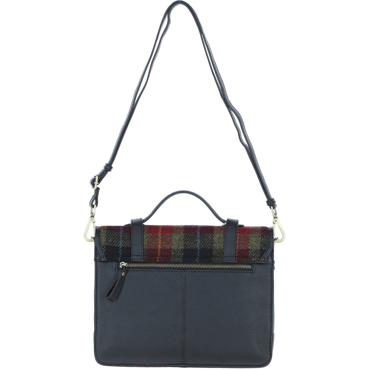 Leather & Harris Tweed Large Twist Lock Satchel – Black / Green / Red, view 3