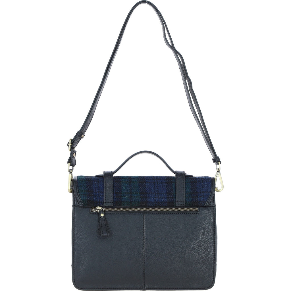 Leather & Harris Tweed Large Twist Lock Satchel – Black / Watch, view 3