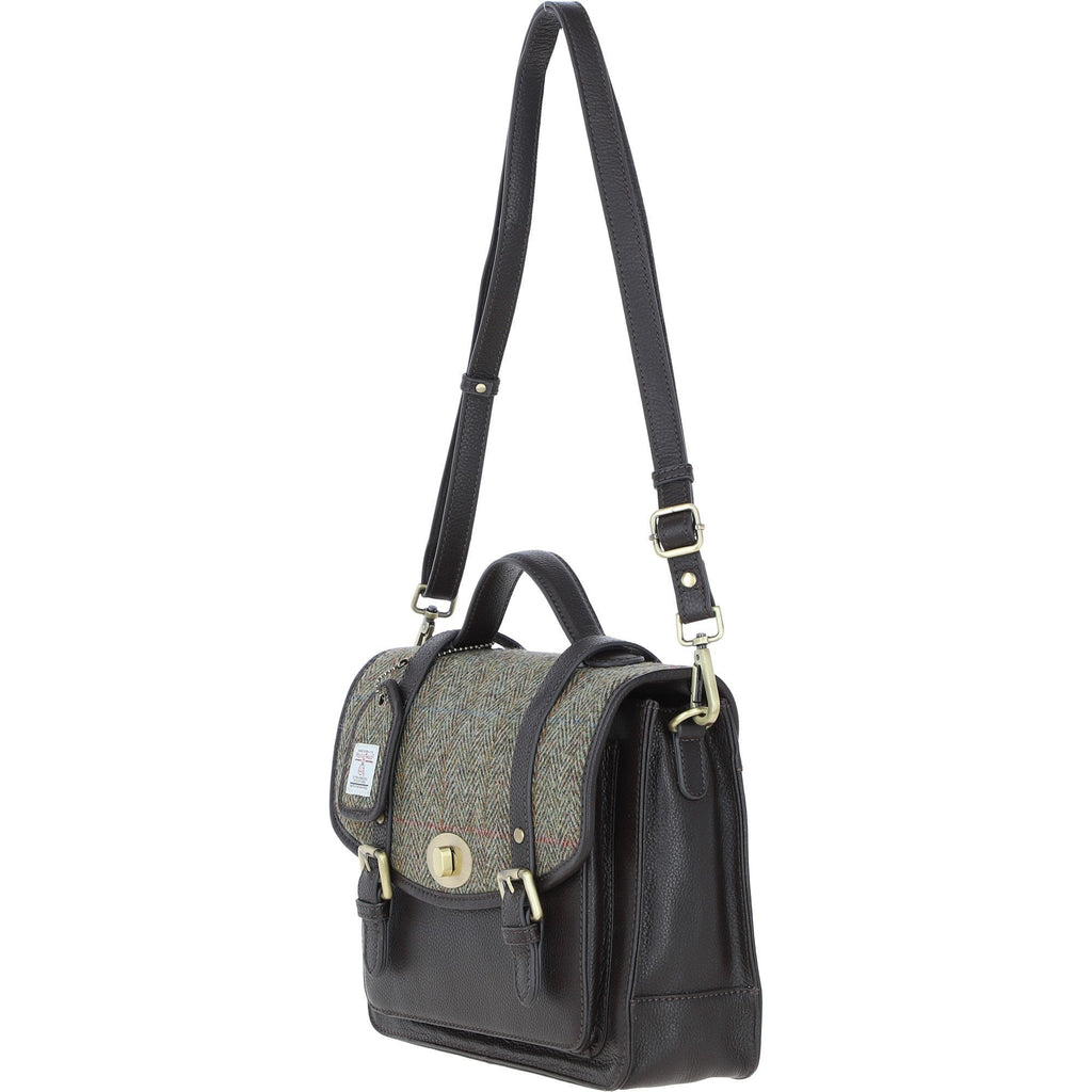 Leather & Harris Tweed Large Twist Lock Satchel – Brown / Green, view 2