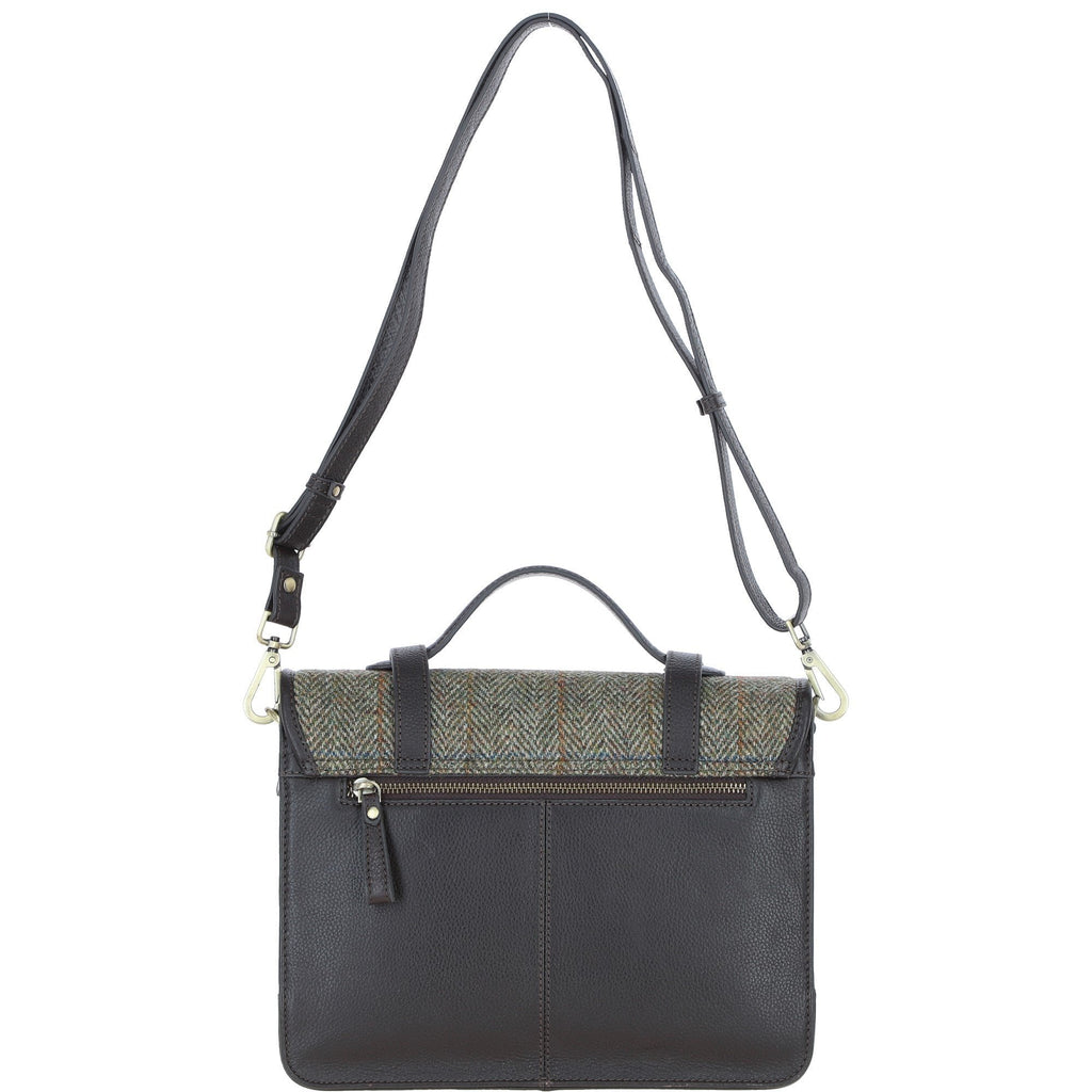 Leather & Harris Tweed Large Twist Lock Satchel – Brown / Green, view 3