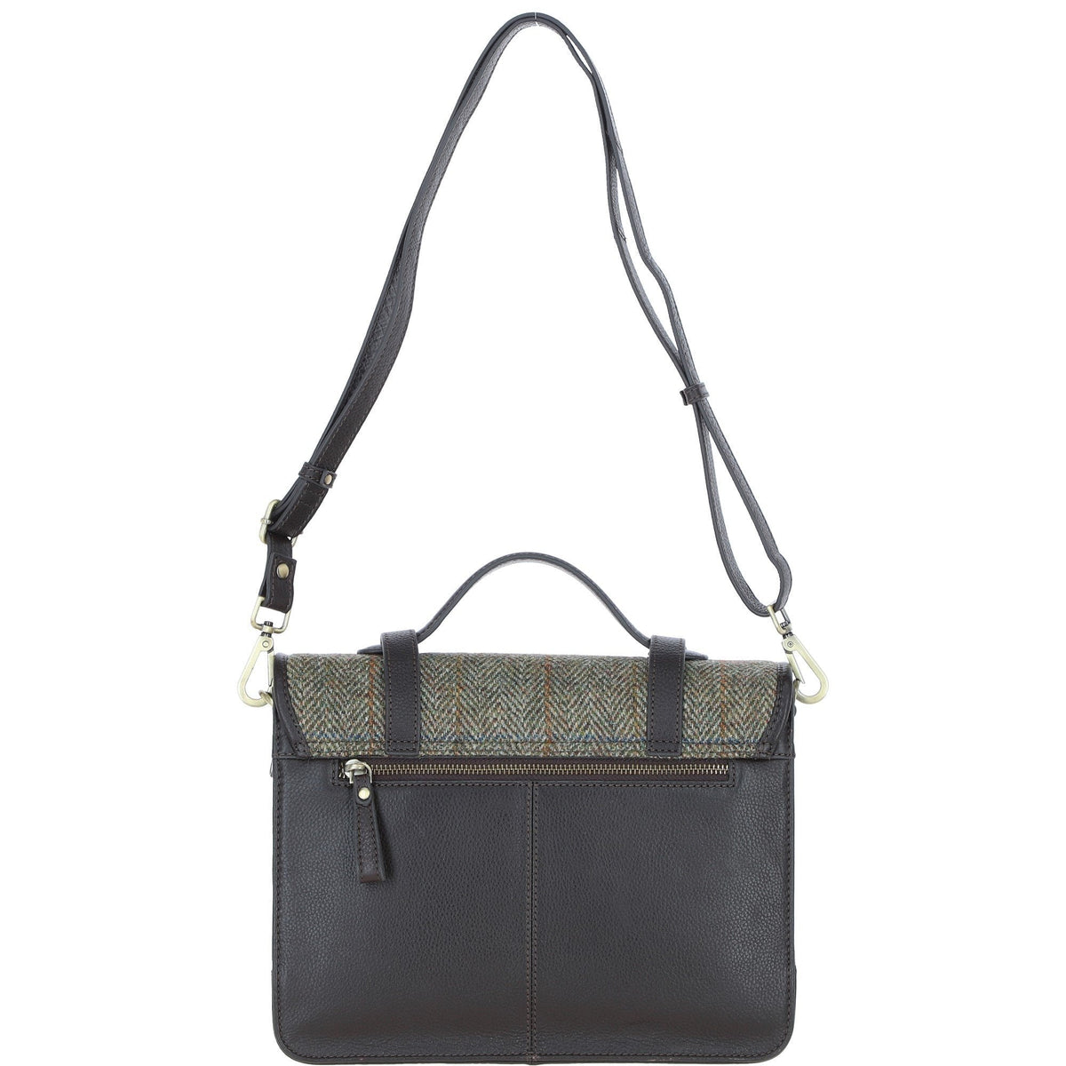 Leather & Harris Tweed Large Twist Lock Satchel – Brown / Green, view 3