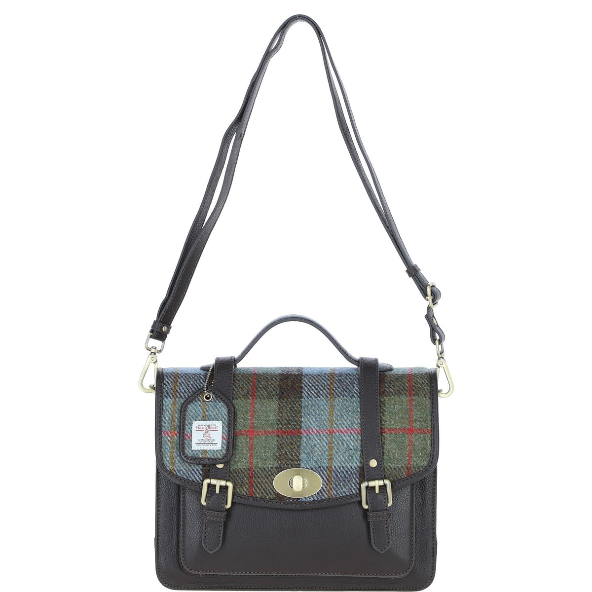 Leather & Harris Tweed Large Twist Lock Satchel – Brown / Macleod, view 1