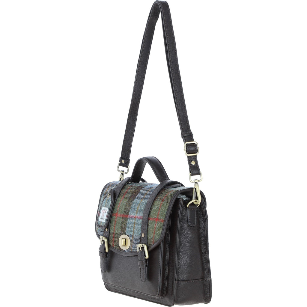 Leather & Harris Tweed Large Twist Lock Satchel – Brown / Macleod, view 2