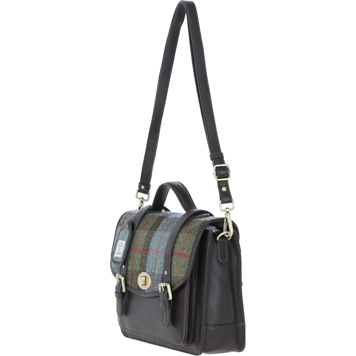 Leather & Harris Tweed Large Twist Lock Satchel – Brown / Macleod, view 2