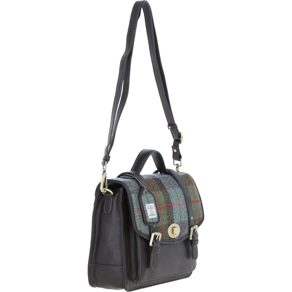 Leather & Harris Tweed Large Twist Lock Satchel – Brown / Macleod, view 4