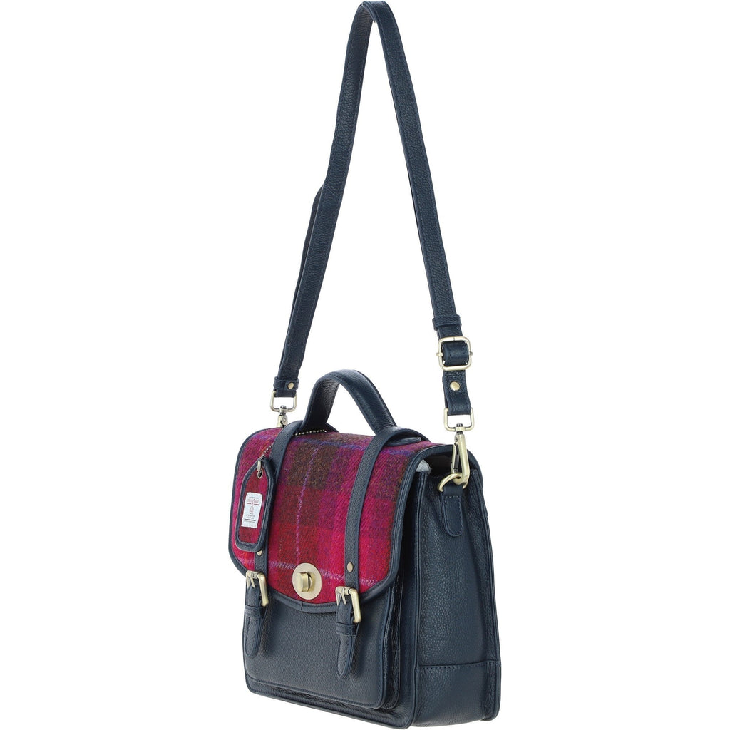 Leather & Harris Tweed Large Twist Lock Satchel – Navy / Pink, view 2
