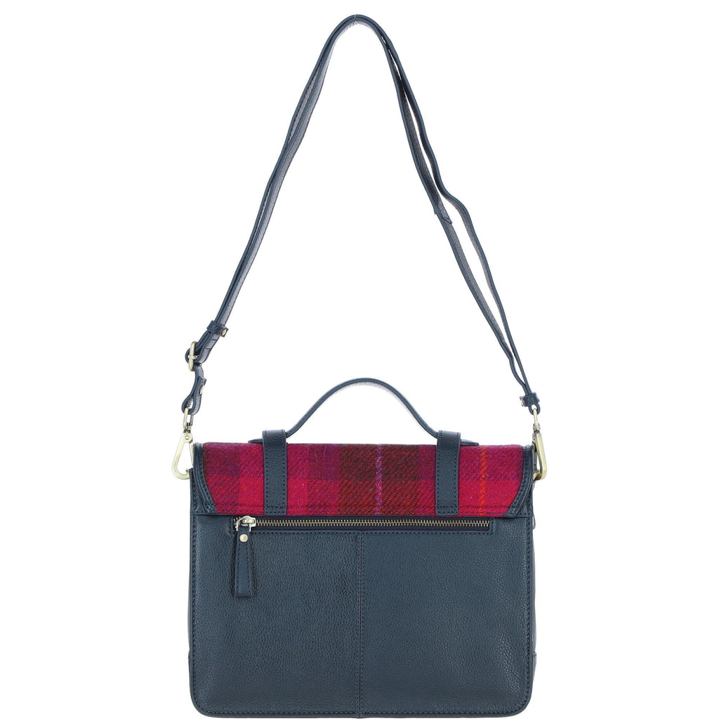 Leather & Harris Tweed Large Twist Lock Satchel – Navy / Pink, view 3