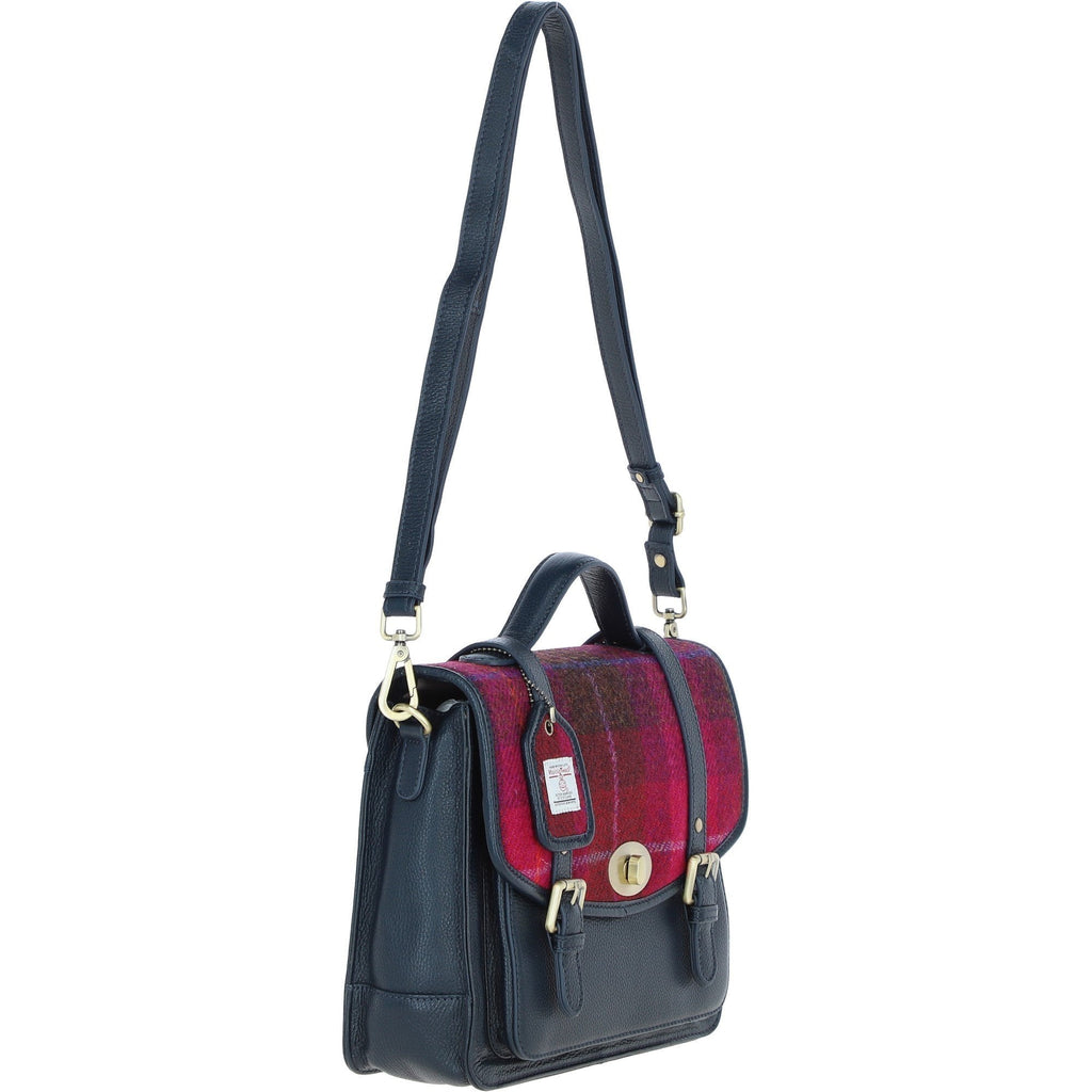 Leather & Harris Tweed Large Twist Lock Satchel – Navy / Pink, view 4