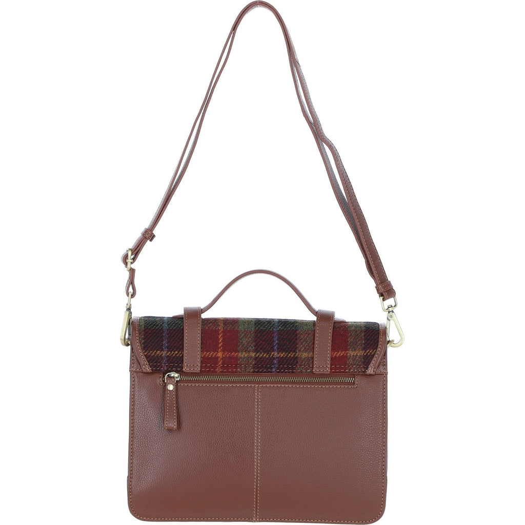 Leather & Harris Tweed Large Twist Lock Satchel – Tan / Green / Red, view 3