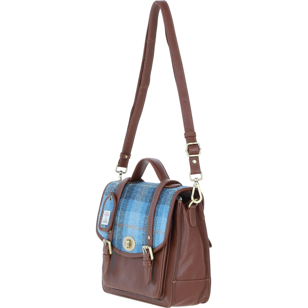 Leather & Harris Tweed Large Twist Lock Satchel – Tan / TL Blue, view 2