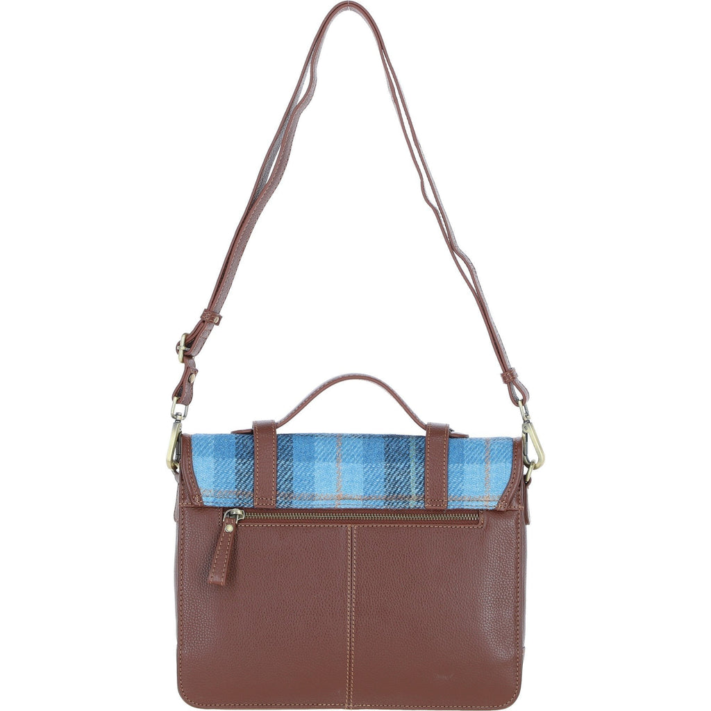 Leather & Harris Tweed Large Twist Lock Satchel – Tan / TL Blue, view 3