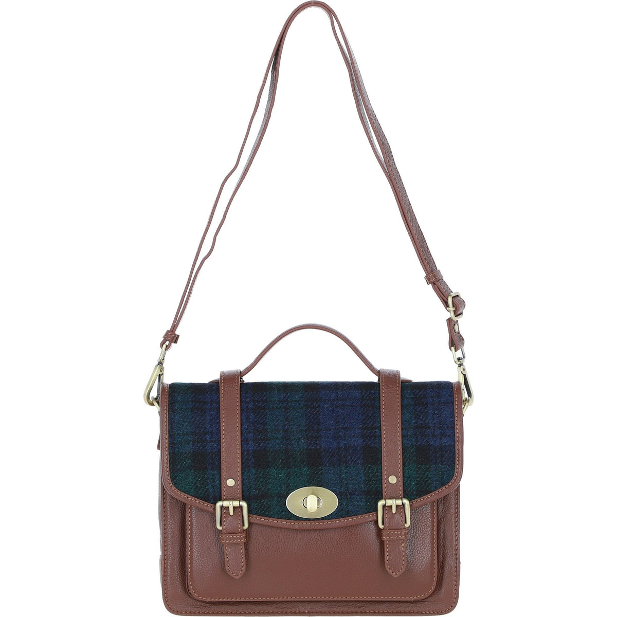 Leather & Harris Tweed Large Twist Lock Satchel – Tan / Watch, view 1