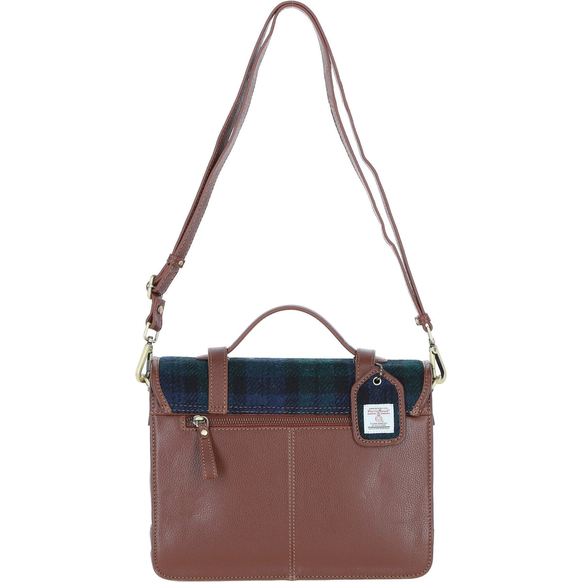 Leather & Harris Tweed Large Twist Lock Satchel – Tan / Watch, view 3